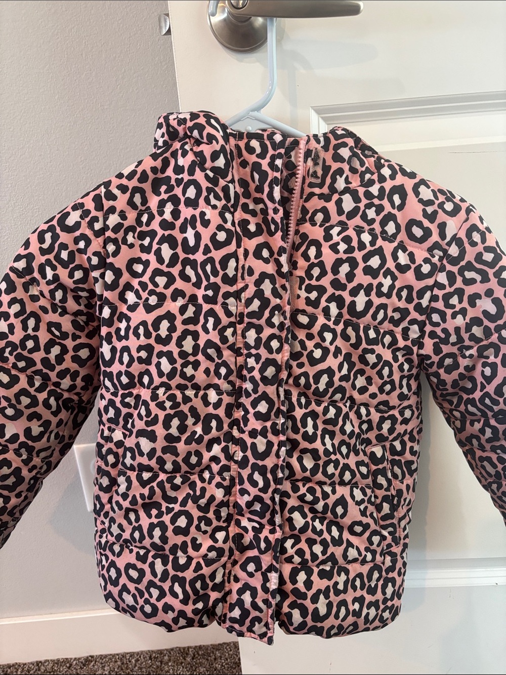 The Children's Place Pink and Black Leopard-Print Hooded Puffer Jacket